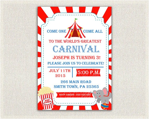 Carnival themed 1st Birthday Party Invitations Carnival Circus theme 1st Birthday Invitation Girls Boys