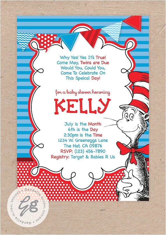Cat In the Hat Baby Shower Invites Cat In the Hat Baby Shower Invitation Dr Seuss Baby Shower