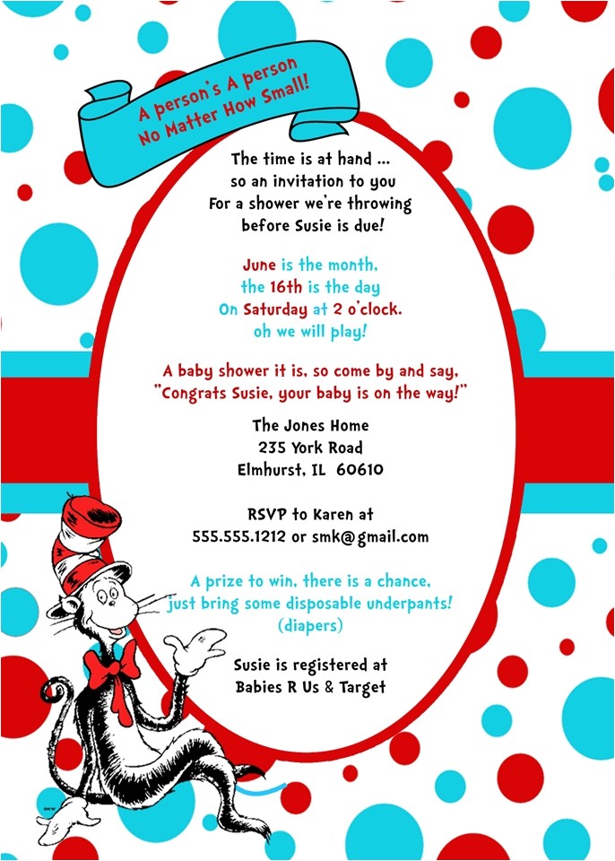 Cat In the Hat Baby Shower Invites Cat In the Hat Baby Shower Invitations