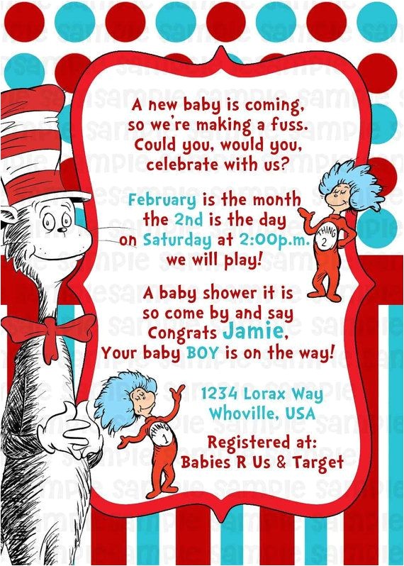 Cat In the Hat Baby Shower Invites Dr Seuss Cat In the Hat Baby Shower Invitation by