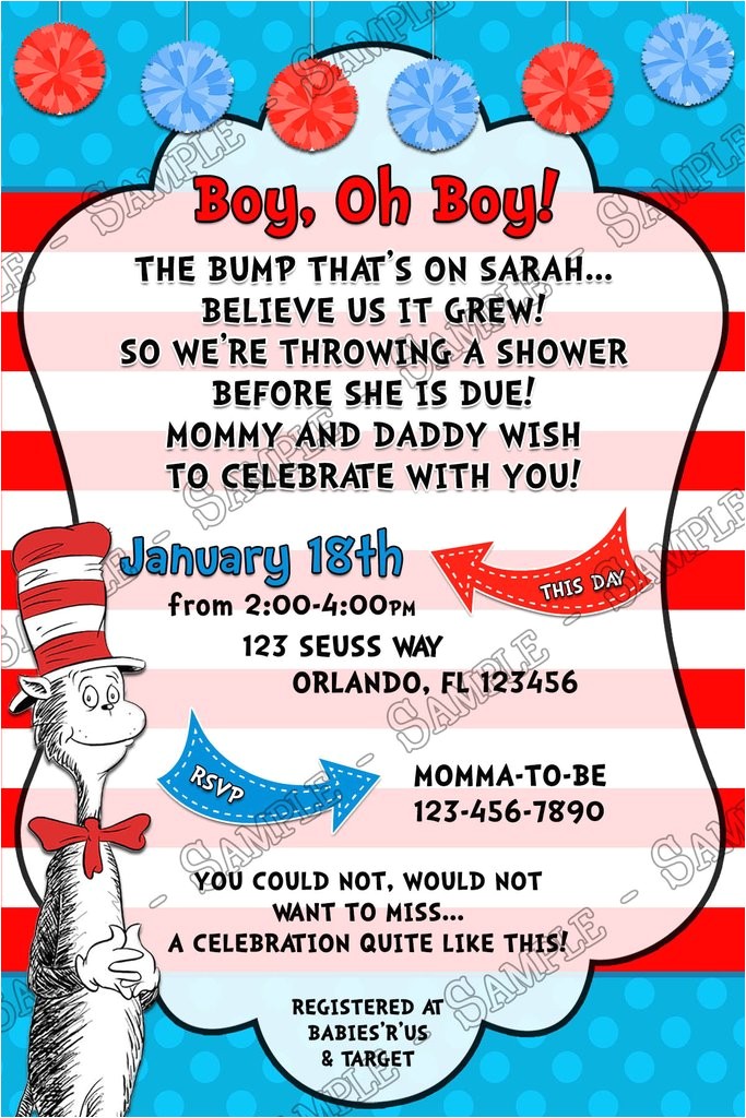 Cat In the Hat Baby Shower Invites Novel Concept Designs Boy Oh Boy the Cat In the Hat