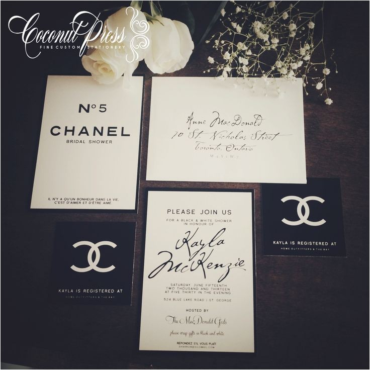 Chanel themed Bridal Shower Invitations Classy Black & White "coco Chanel Inspired Bridal Shower
