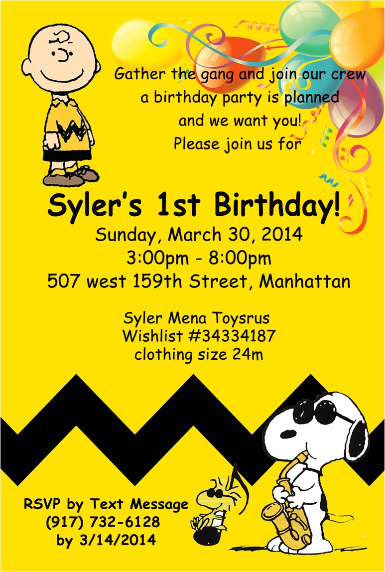 Charlie Brown 1st Birthday Invitations Charlie Brown Birthday Invitation