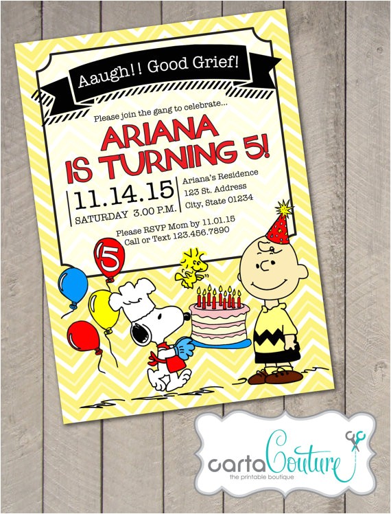 Charlie Brown 1st Birthday Invitations Peanuts Charlie Brown Snoopy Printable Invitation Digital File