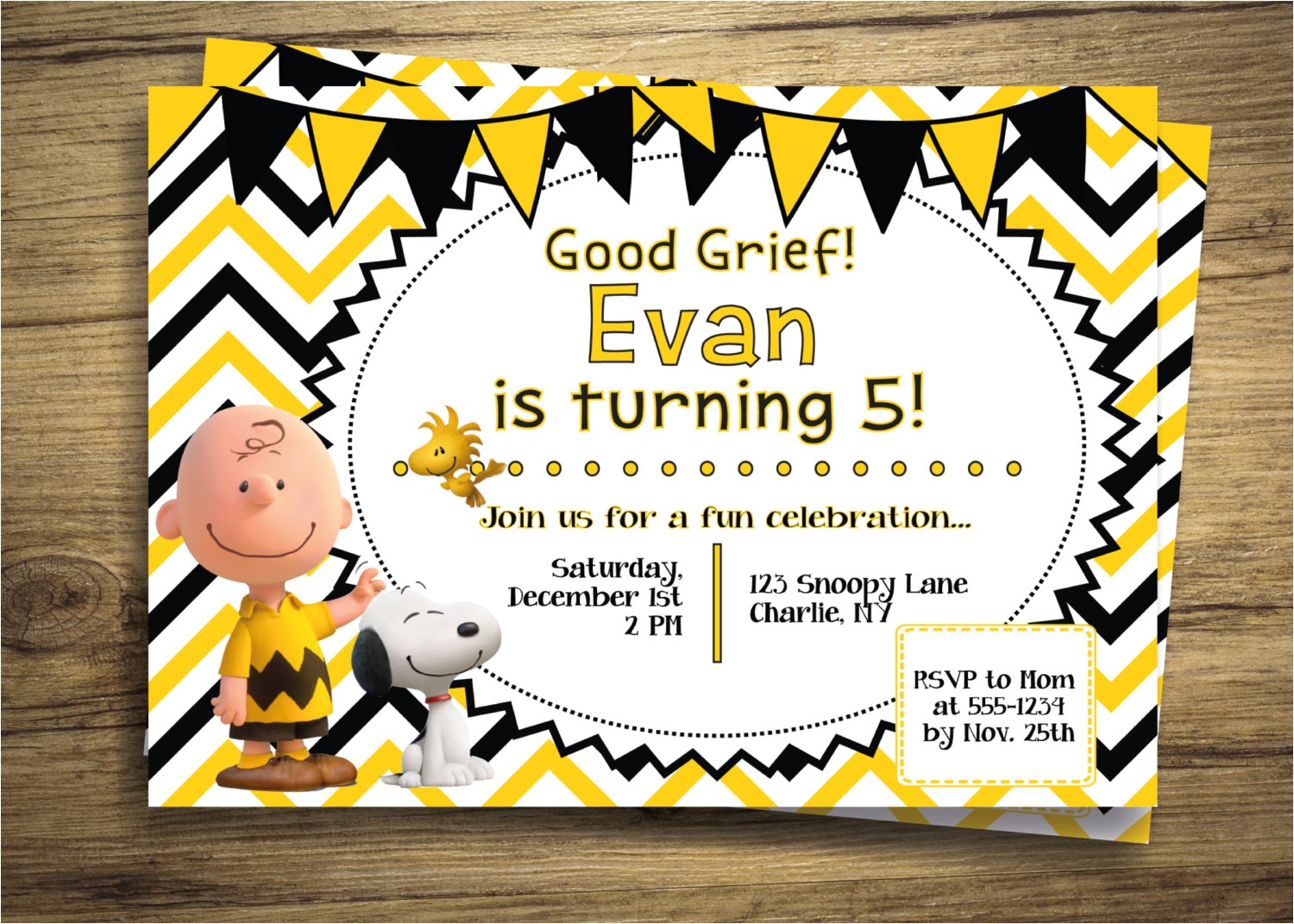 Charlie Brown Birthday Invitations Charlie Brown Snoopy Birthday Party Invitation Peanuts