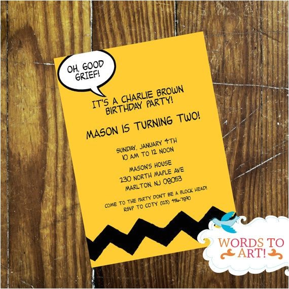 Charlie Brown Birthday Invitations Custom Charlie Brown themed Birthday Party Invitations