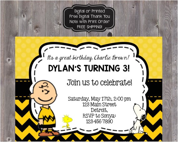 Charlie Brown Birthday Party Invitations Charlie Brown Invitation Charlie Brown Invite by