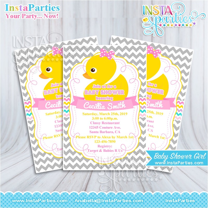 Cheap Rubber Duck Baby Shower Invitations Baby Shower Invitations Girl Rubber Ducky Yellow Pink Gray