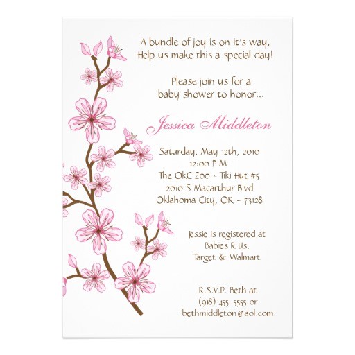 Cherry Blossom Baby Shower Invitations 5×7 Pink Cherry Blossom Baby Shower Invitation 5" X 7
