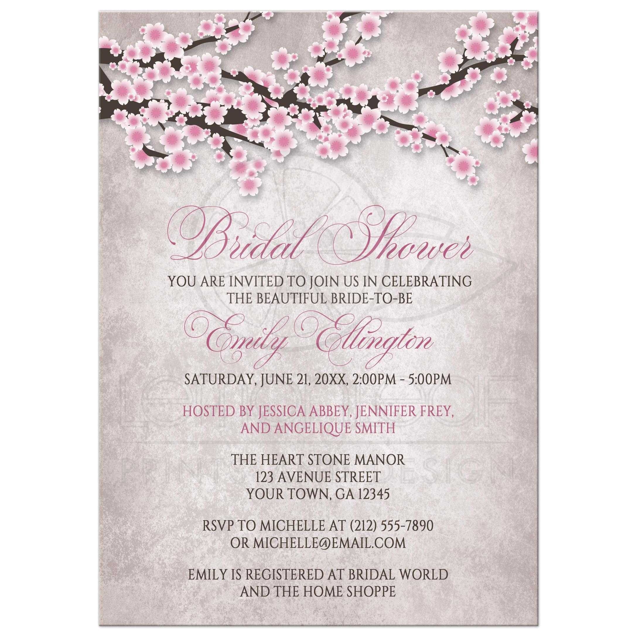 Cherry Blossom Bridal Shower Invitations Bridal Shower Invitations Rustic Pink Cherry Blossom