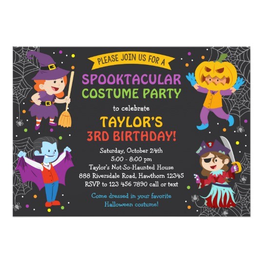 Children S Halloween Party Invitations Halloween Birthday Invitation Costume Party Kids Card