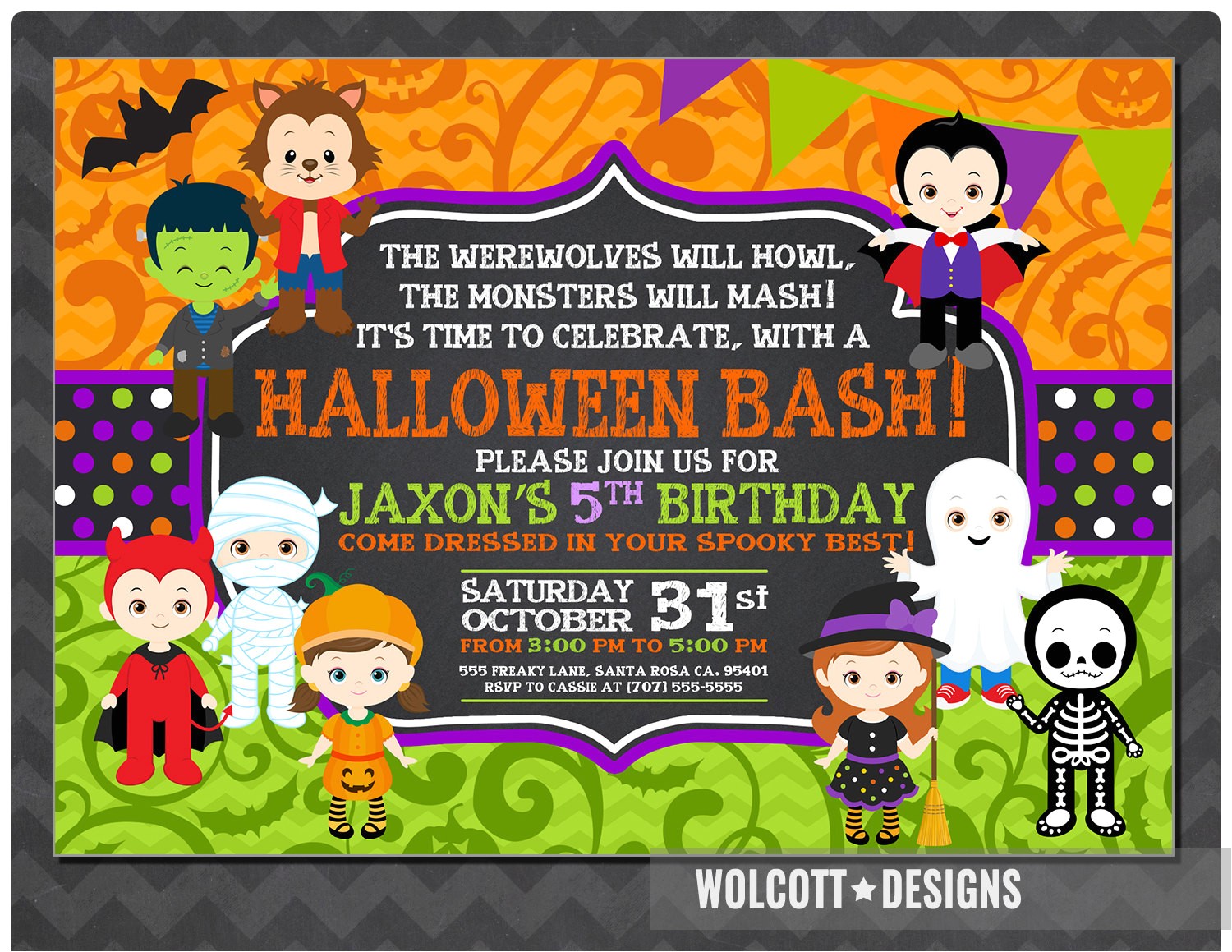 Children S Halloween Party Invitations Halloween Birthday Invitation Kids Halloween Party