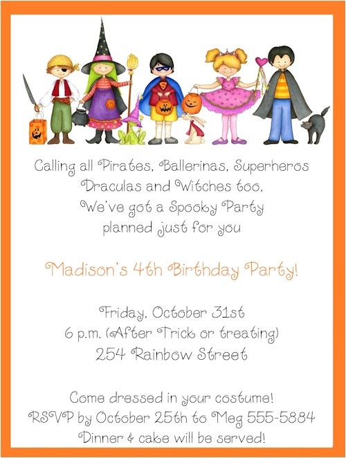 Children S Halloween Party Invitations Halloween Birthday Invitations for Kids Costume Kids