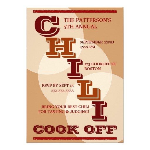 Chili Cook Off Party Invitation Big Bold Chili Cook F Party Invitation 5" X 7
