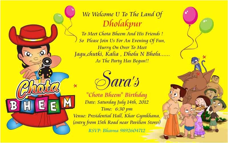 Chota Bheem theme Birthday Party Invitations Birthday Party Invitation Card Invite Personalised Return