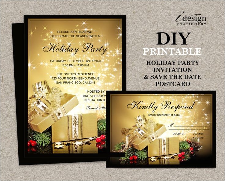 Christmas Party Invitations with Rsvp Cards Christmas Holiday Party Invitation with Rsvp Card