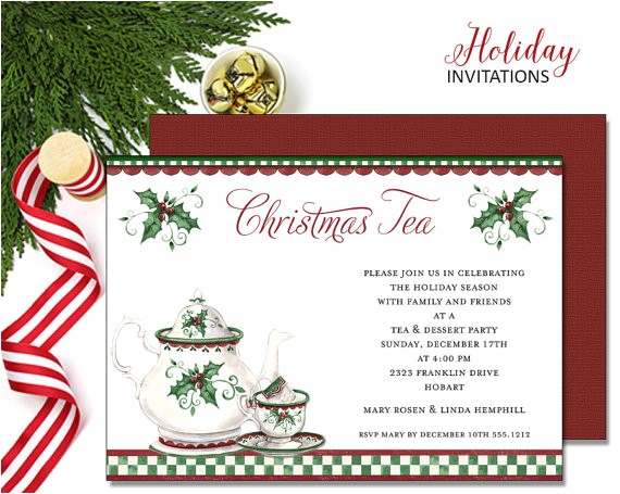 Christmas Tea Party Invitations Free Christmas Holly Tea Party Invitations