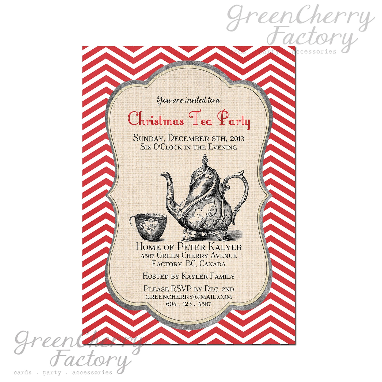 Christmas Tea Party Invitations Free Items Similar to Printable Christmas Tea Party Invitation