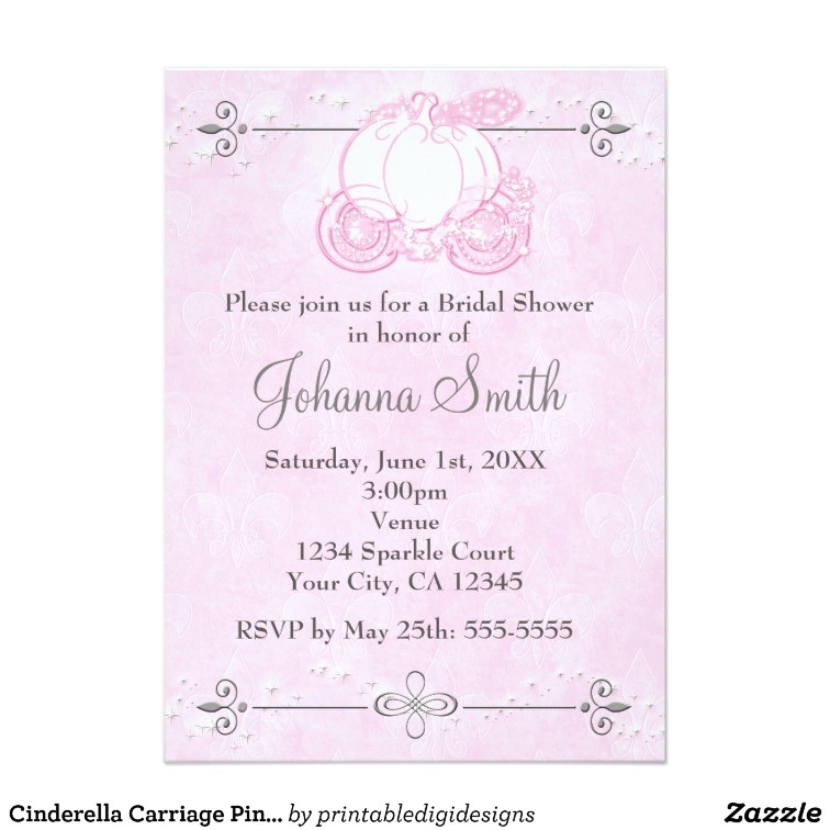 Cinderella Carriage Bridal Shower Invitations Cinderella Carriage Pink Bridal Shower Invitation