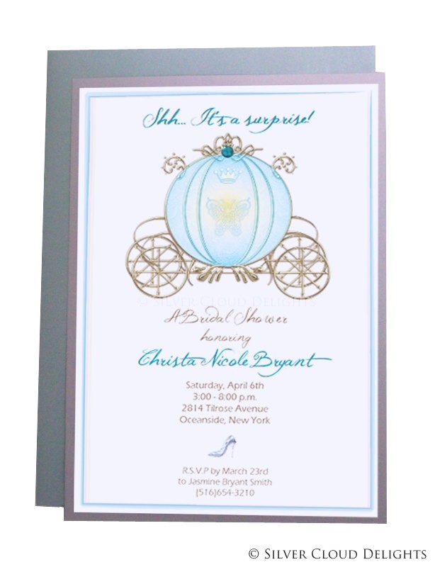 Cinderella themed Bridal Shower Invitations Bridal Shower Invitations with Rhinestone Stagecoach and