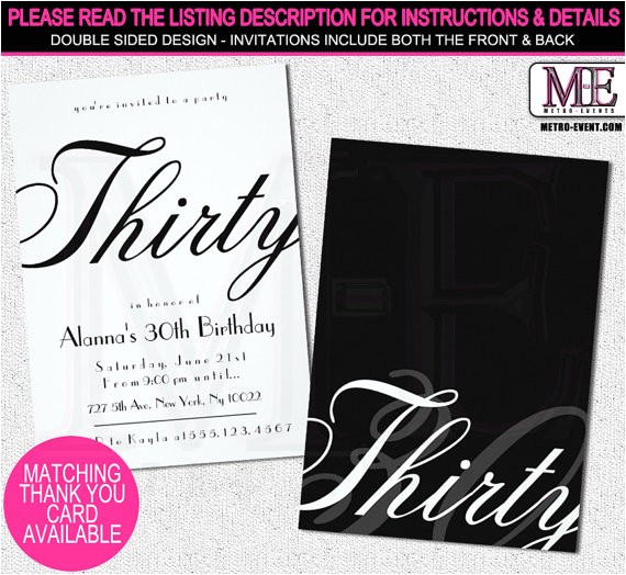Classy 30th Birthday Invitation Wording Classy 30th Birthday Invitations by Metro Designs Graphic
