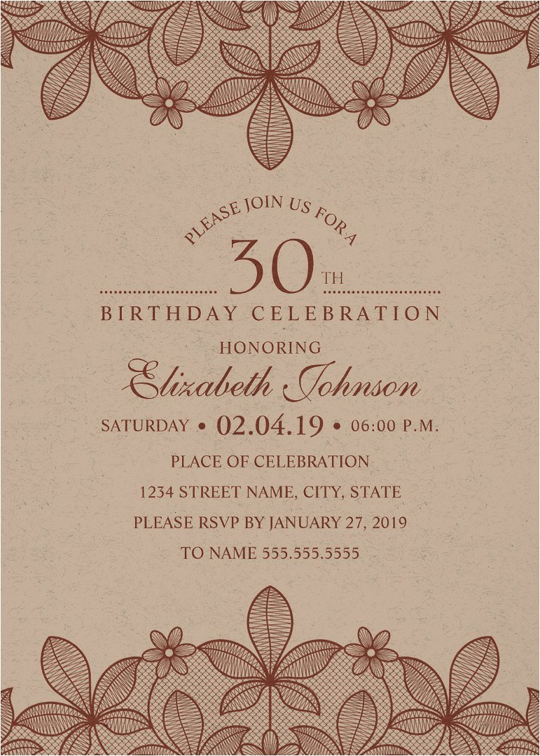Classy 30th Birthday Invitation Wording Elegant Lace 30th Birthday Invitations Creative Luxury Cards