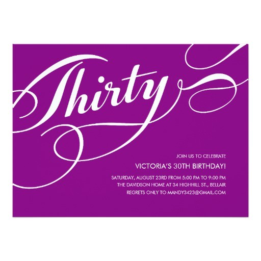 Classy 30th Birthday Invitation Wording Purple Elegant 30th Birthday Invitations