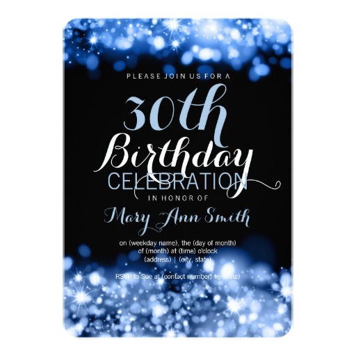 Classy 30th Birthday Invitations Elegant 30th Birthday Party Blue Sparkling Lights 5×7