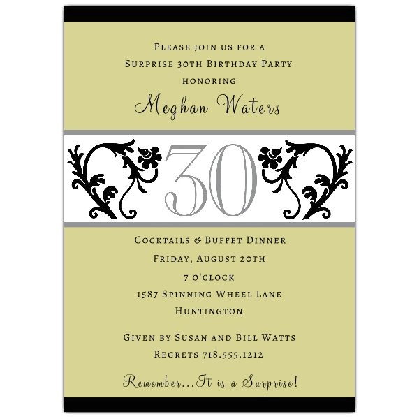 Classy 30th Birthday Invitations Elegant Vine Chartreuse 30th Birthday Invitations
