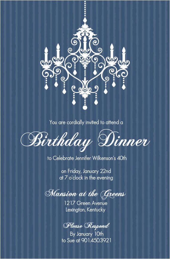Classy Birthday Invitation Templates 40th Birthday Invitations Elegant Chandelier Blue