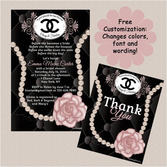 Coco Chanel Bridal Shower Invitations Custom Hand Drawn Coco Chanel Designer Bridal Shower