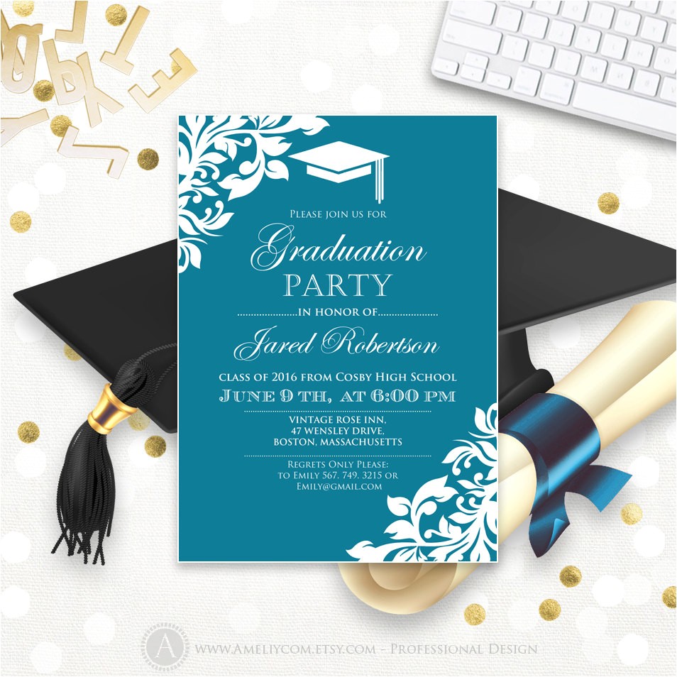 College Graduation Party Invitations Templates Printable Graduation Party Invitation Template Blue Teal High