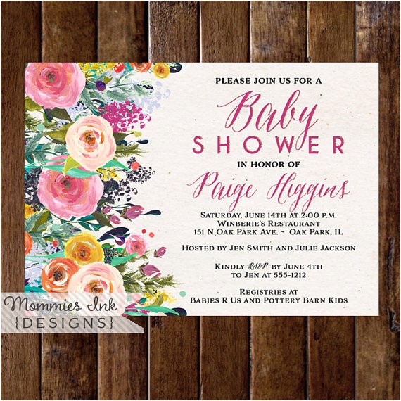 Come and Go Baby Shower Invitations Baby Shower Invitation Watercolor Flowers Invitation