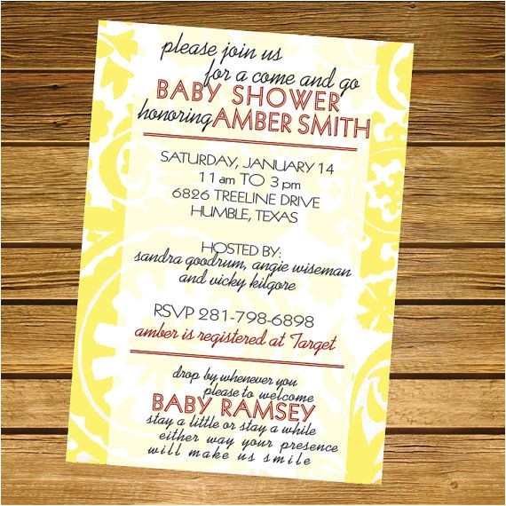 Come and Go Baby Shower Invitations E and Go Baby Shower Invitation Wording