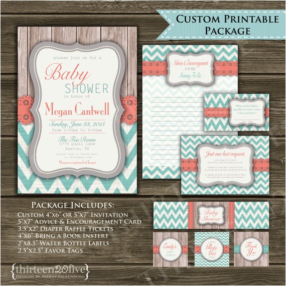Coral and Teal Baby Shower Invitations Chevron Baby Shower Invitation Coral Teal Gray by