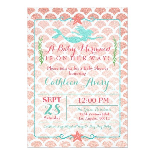 Coral and Teal Baby Shower Invitations Coral & Teal Mermaid Baby Shower Invitation
