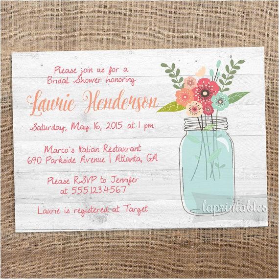 Country Chic Bridal Shower Invitations Rustic Mason Jar Invite Printable Bridal Shower Country Chic Bridal Shower Invitations Rustic Mason Jar Invite Printable Bridal Shower