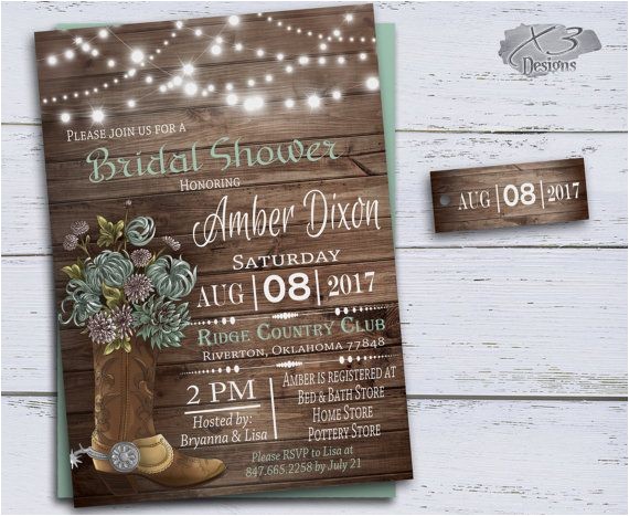 Country themed Bridal Shower Invitations Country Bridal Shower Invitations Cowboy Boots Wedding