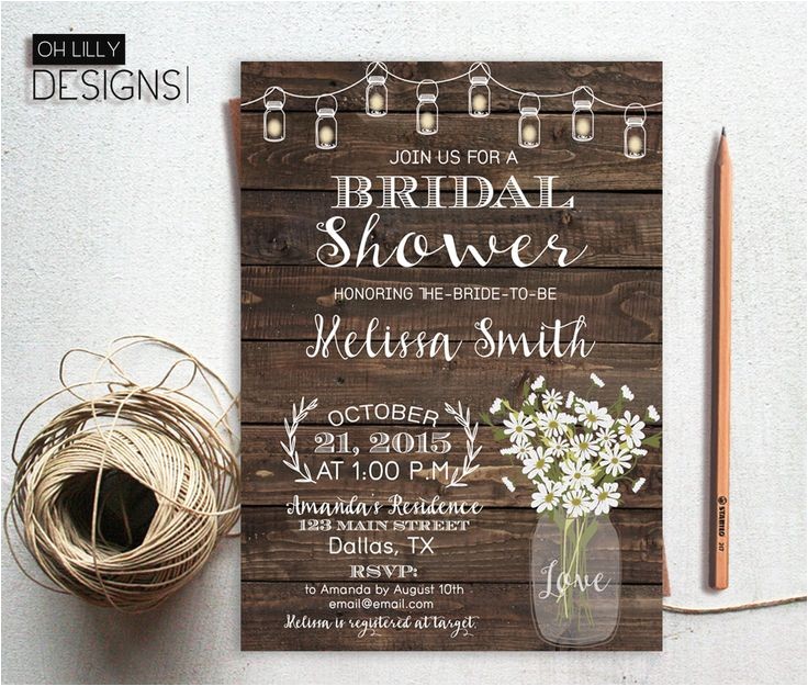 Country themed Bridal Shower Invites Rustic Bridal Shower Invitation Printable by