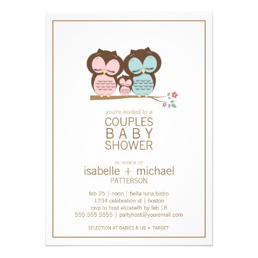 Couple Baby Shower Invites Cute Owl Family Couples Baby Shower Invitation 5" X 7