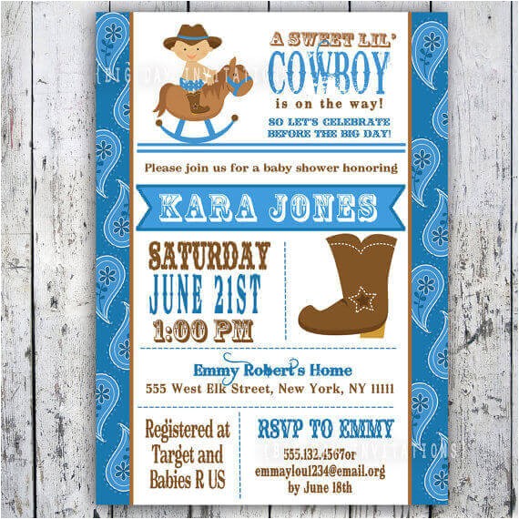 Cowboy themed Baby Shower Invitations Cowboy themed Baby Shower Items for Western theme