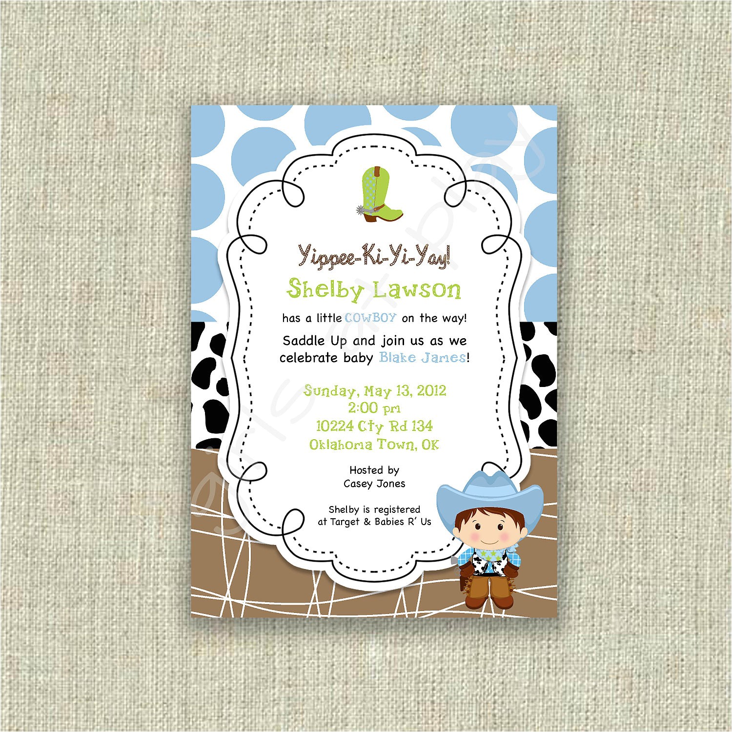 Cowboy themed Baby Shower Invites Baby Shower Cowboy Invitation Invite Western by Girlsatplay