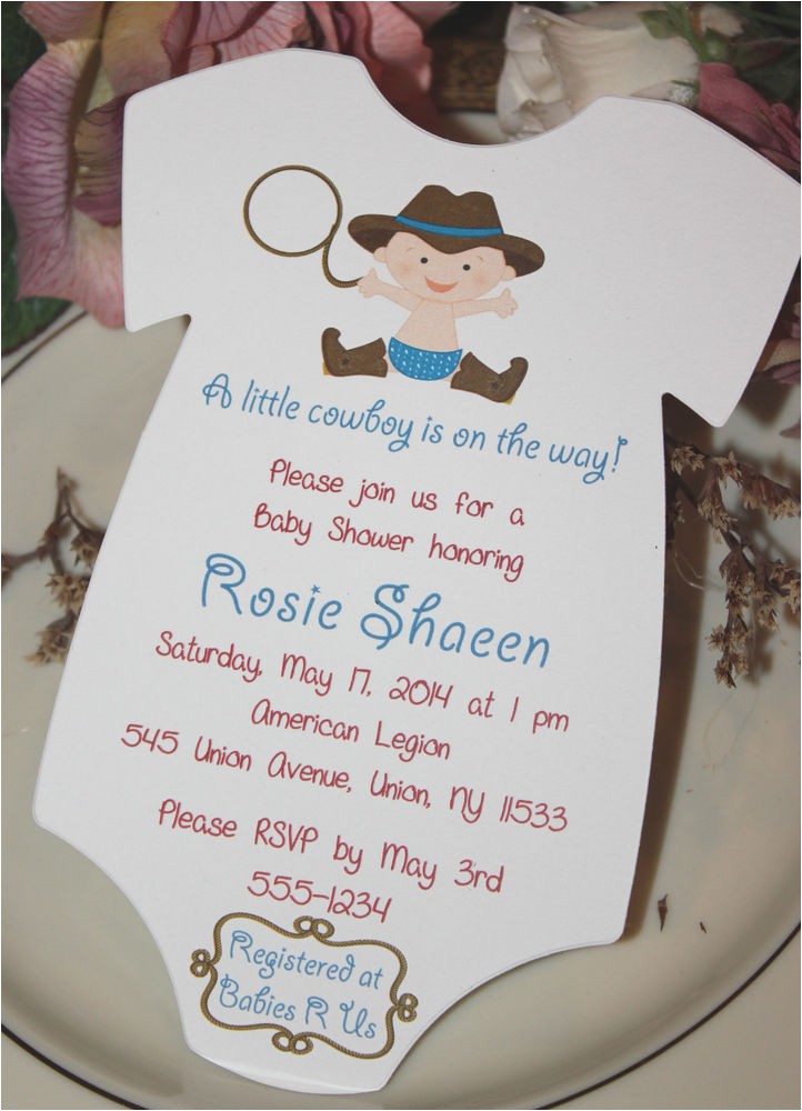 Cowboy themed Baby Shower Invites Cowboy themed Baby Shower Esie Invitation Baby Cowboy