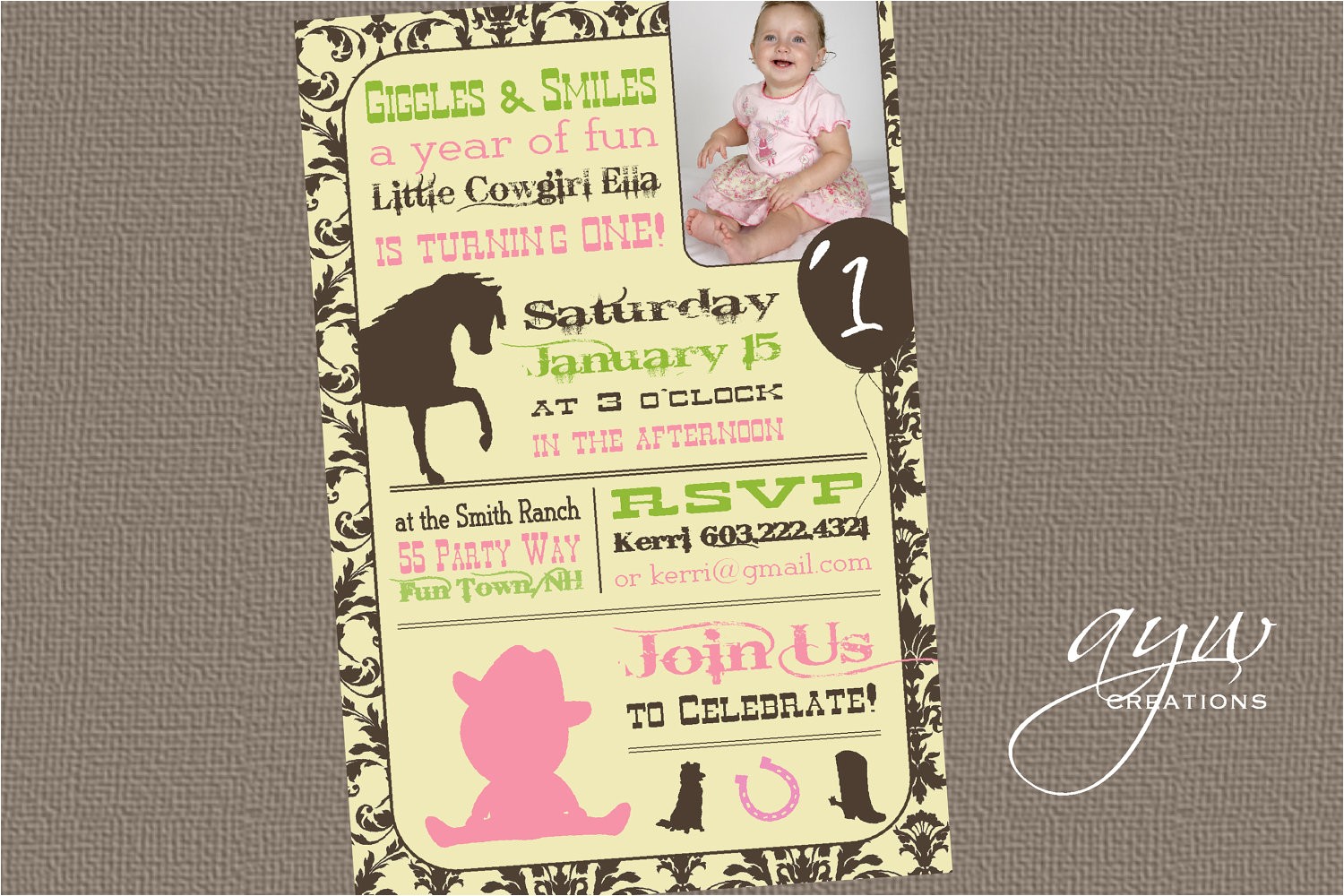 Cowgirl 1st Birthday Invitations Cowgirl Birthday Party Invitation by asyouwishcreations4u