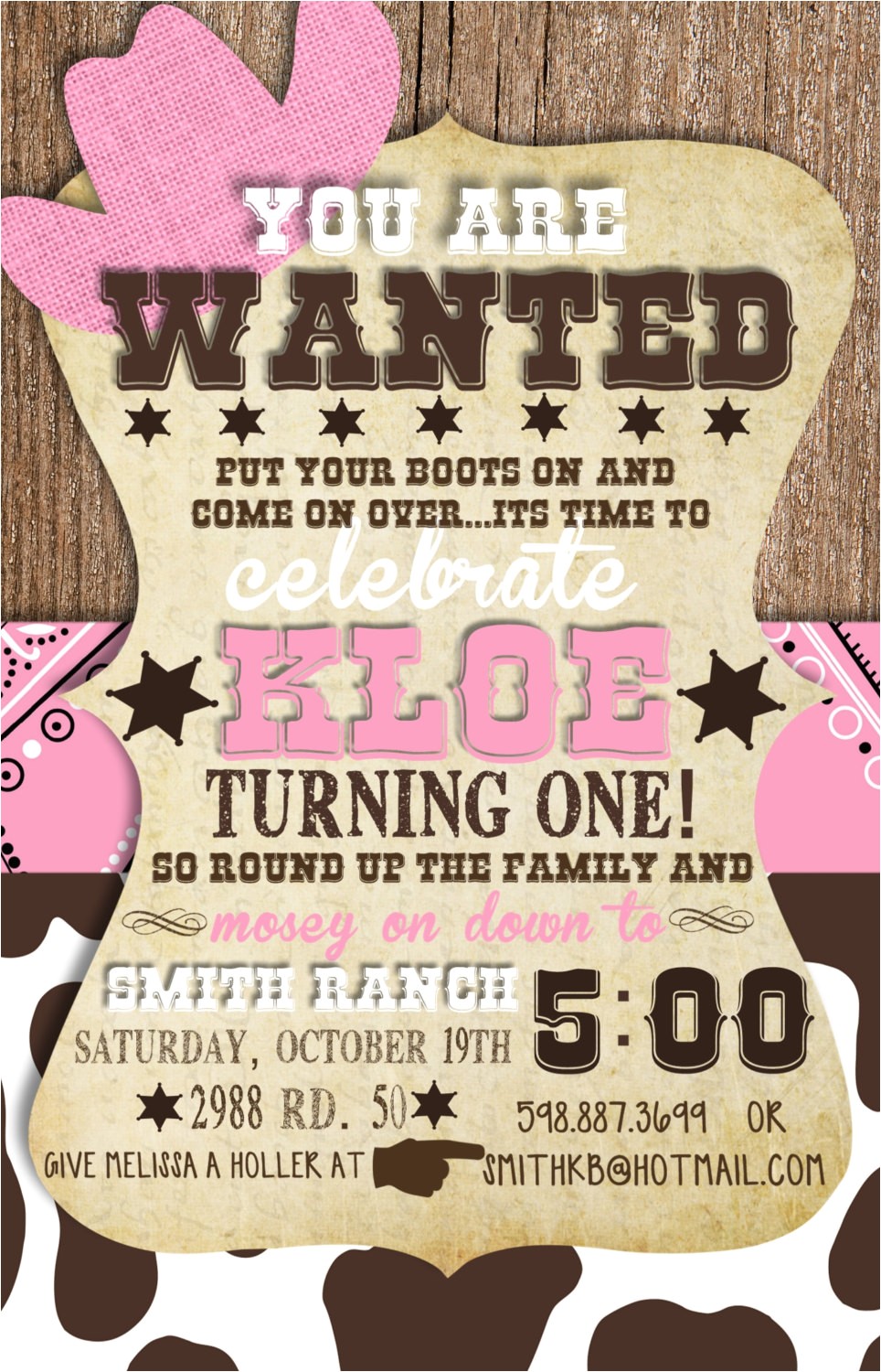 Cowgirl 1st Birthday Invitations Custom Cowgirl First Birthday Invitation