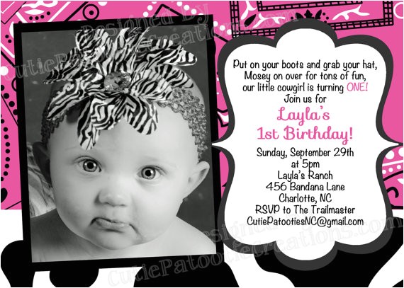 Cowgirl 1st Birthday Invitations Little Cowgirl Birthday Invitation Pink by