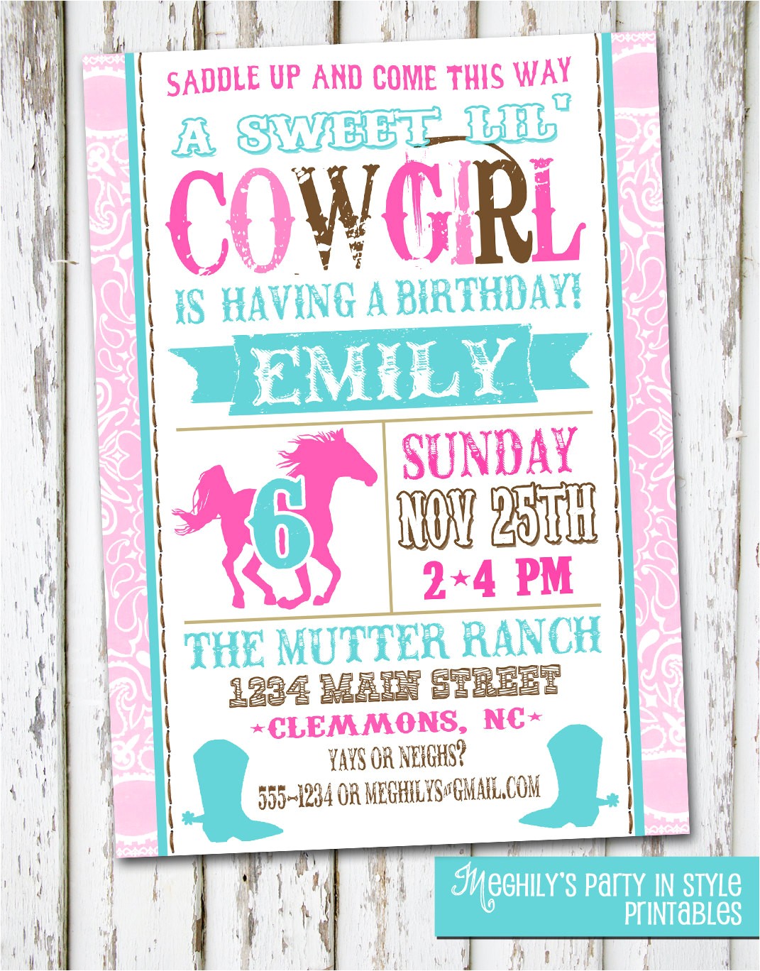 Cowgirl Birthday Invitations Templates Western Cowgirl Birthday Invitation