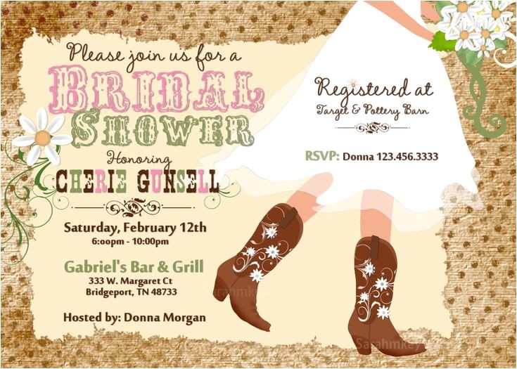 Cowgirl Bridal Shower Invitations Cowboy Boot 39 S Bridal Shower Printable Invitation Western