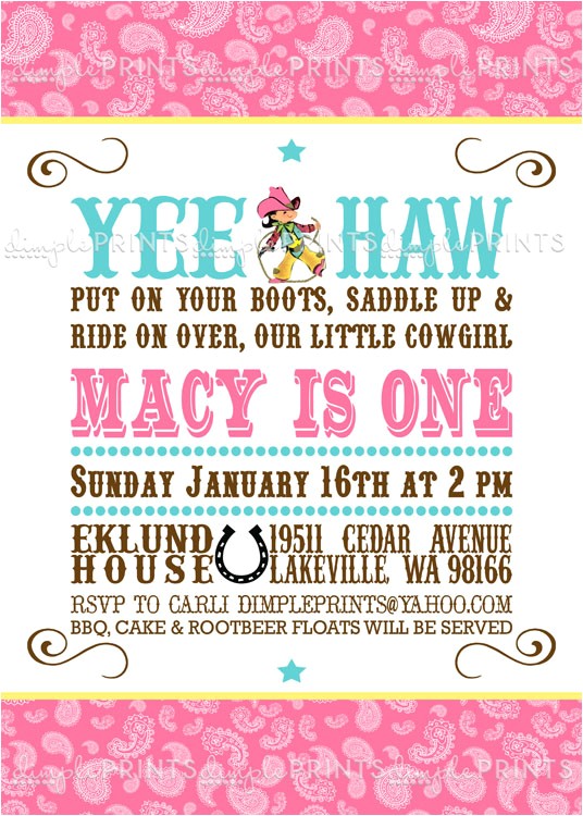 Cowgirl Party Invitation Wording Vintage Cowgirl Birthday Invitation Digital Printable