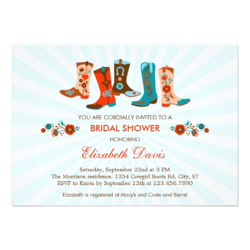 Cowgirl themed Bridal Shower Invitations Cowgirl Boots Bridal Shower Invitation 5" X 7" Invitation